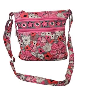100% Cotton Pink Floral Quilt Crossbody Bag MINT CONDITION Sierra Pacific Crafts